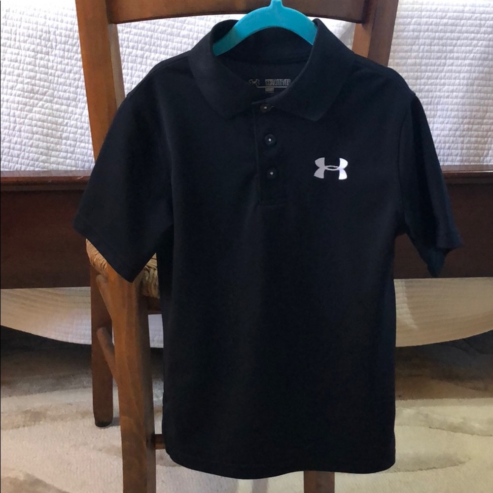 NWOT Under Armour Boys Polo Shirt Black YXS